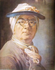 Chardin: Autoritratto con l'abat-jour, cm. 46 x 38, Louvre, Parigi.